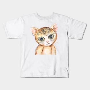 cute baby cat pussy watercolor Kids T-Shirt